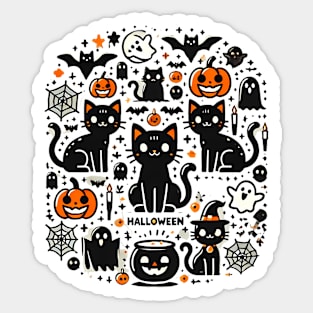 Spooky Halloween Cats, For Cat Lover Sticker